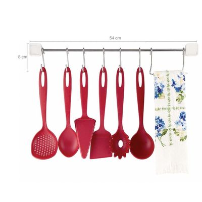 Barra para Cozinha Suporte Organizador Porta Talheres com 6 Ganchos Cromado