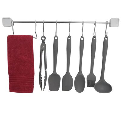 Barra para Cozinha Suporte Organizador Porta Talheres com 6 Ganchos Cromado