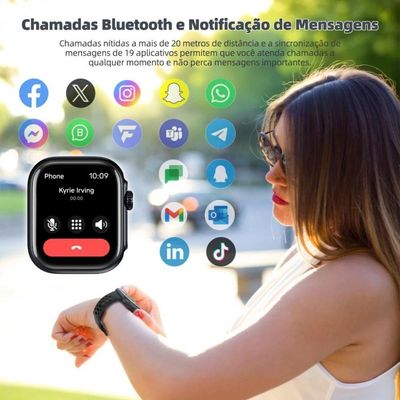 Smartwatch D20 Krikiai Tela 1,85 HD com Monitoramento de Saúde Bateria 7 Dias Rosa
