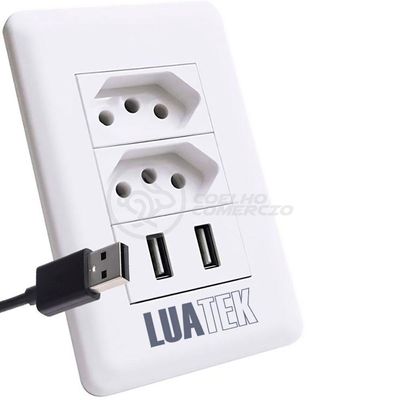 Tomada de Parede com USB Modelo Luxo 2 Entradas 10A 2 Portas 5V Bivolt Branco Smart Bracelet