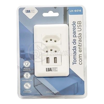 Tomada de Parede com USB Modelo Luxo 2 Entradas 10A 2 Portas 5V Bivolt Branco Smart Bracelet