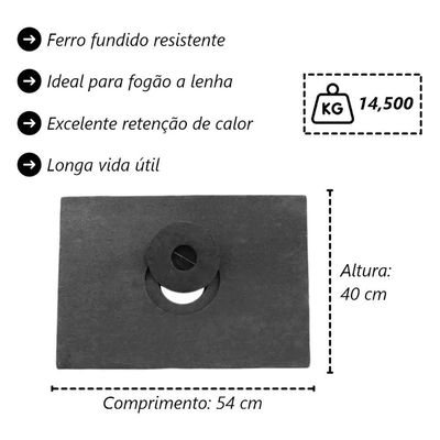 Chapa Gaúcha de Ferro Fundido 1 Furo 40x54cm Fogão a Lenha Preta
