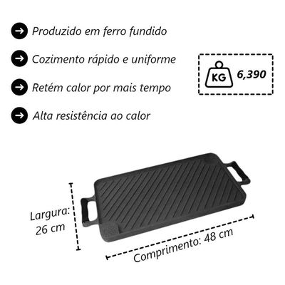 Bifeteira Dupla Face 93694-LB Ferro com Alça de Silicone para Fogão Diversos Preto Libaneza
