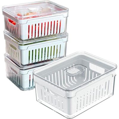 Kit 4 Organizadores KT4OB22 Acrílico 2,2L Geladeira Armário Branco Clear