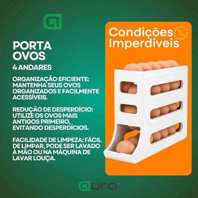 Porta Ovos Dispenser 4 Andares Rolante Plástico Geladeira 30 Ovos Branco