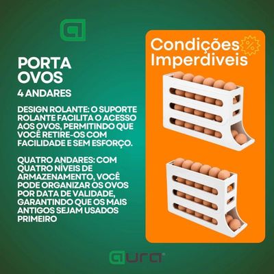 Porta Ovos Dispenser 4 Andares Rolante Plástico Geladeira 30 Ovos Branco