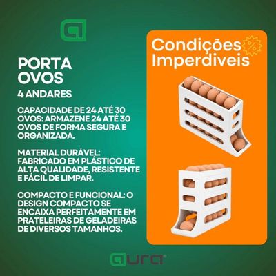 Porta Ovos Dispenser 4 Andares Rolante Plástico Geladeira 30 Ovos Branco