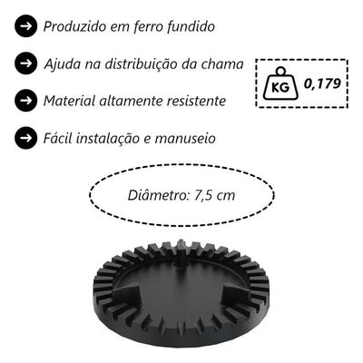 Espalha Chama Libaneza para Queimador Duplo de Fogão Industrial Ferro Fundido 7,5cm