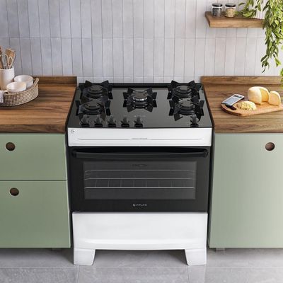 Fogão 5 Bocas Atlas Mônaco Top Glass Automático Mesa De Vidro Branco Bivolt