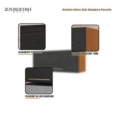 Armário Aéreo Sob Geladeira Favorita 1 Porta MDP 15mm 80cm Cinamomo Preto Zanzini Móveis