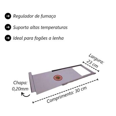 Registro Regulador de Fumaça 125-BS Fogão a Lenha Inox 0,20mm 30x23cm Brassol