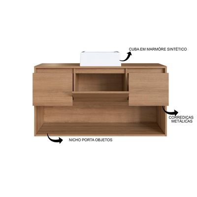 Gabinete de Banheiro Suspenso 110cm com 2 Gavetas Porta e Ni