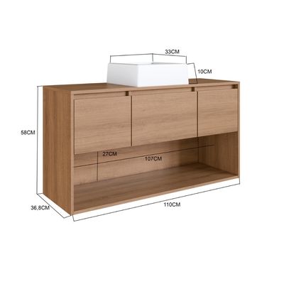 Gabinete de Banheiro Suspenso 110cm com 2 Gavetas Porta e Ni