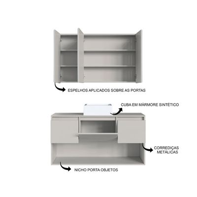 Gabinete de Banheiro Suspenso 110cm com Espelheira Lavinia c