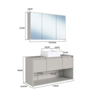 Gabinete de Banheiro Suspenso 110cm com Espelheira Lavinia c
