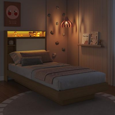 Cama de Solteiro 90 Suspensa com Ilunimação em Led e Organizador na Cabeceira Cancun Cor Mel/Arenas