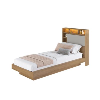 Cama de Solteiro 90 Suspensa com Ilunimação em Led e Organizador na Cabeceira Cancun Cor Mel/Arenas