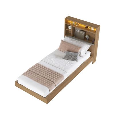 Cama de Solteiro 90 Suspensa com Ilunimação em Led e Organizador na Cabeceira Cancun Cor Mel/Arenas