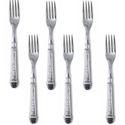 Jogo 6 Garfos de Sobremesa Aço Inox 430 20cm Decorados Bolo Fruta Talheres Mesa Posta Inox
