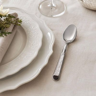 Colher de Mesa Aço Inox 430 20cm Decorado Prateado Talher Cozinha Elegante
