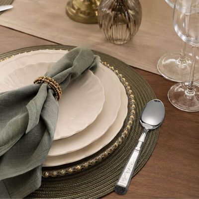 Colher de Mesa Aço Inox 430 20cm Decorado Prateado Talher Cozinha Elegante