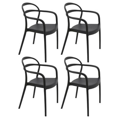 Jogo 4 Cadeiras Plástica com Braços Preta Tramontina Summa Sissi Eco 182kg Sala Varanda