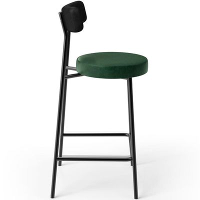 Banqueta Baixa Cozinha Sala Jantar Bancada Milão L02 Couríssimo Preto Facto Verde - Lyam Decor