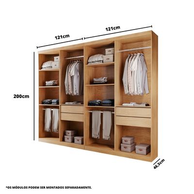 Closet Solteiro Hera Premium 4 Gavetas 8 Prateleiras MDF Rufato Imbuia