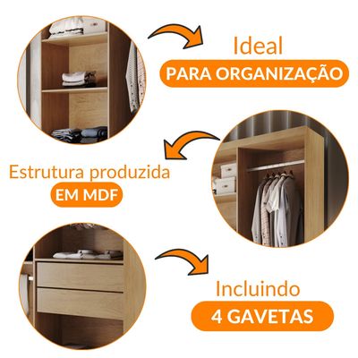 Closet Solteiro Hera Premium 4 Gavetas 8 Prateleiras MDF Rufato Imbuia