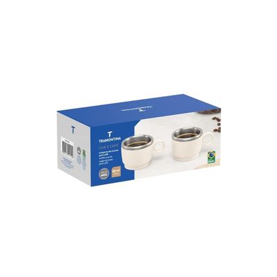 Kit 2 Xícaras para Café Tramontina em Aço Inox Branco 80 ml