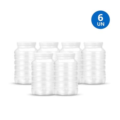 Kit 6 Potes para Conservas 3L Plástico Tampa Alumínio G2530 Galvanotek