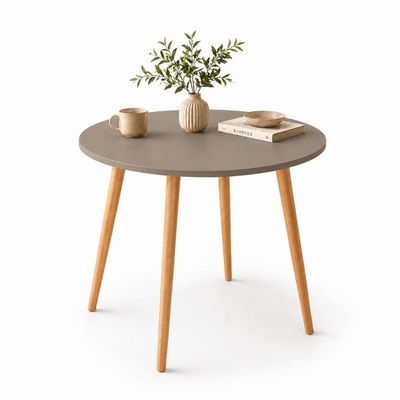 Mesa Jantar Sofia Redonda 80cm Mocca 18mm Pés de Madeira Natural Marin