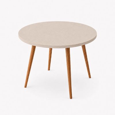 Mesa Jantar Sofia Redonda 80cm Linho Fendi 18mm Pés de Madeira Natural Marin