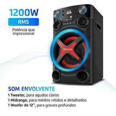 Torre de Som Mondial TM-1200-B luzes Bluetooth 1200W RMS APP Bivolt
