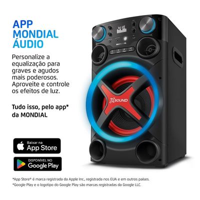 Torre de Som Mondial TM-1200-B luzes Bluetooth 1200W RMS APP Bivolt