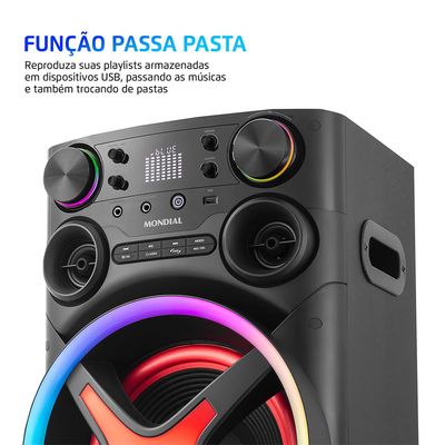 Torre de Som Mondial TM-1200-B luzes Bluetooth 1200W RMS APP Bivolt