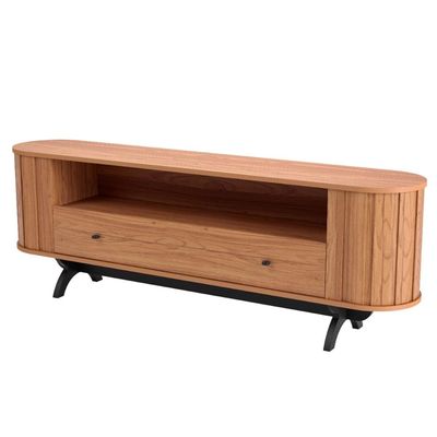 Rack Sala TV Curvo 180 cm Nicho e Gaveta em MDF Freijó com Preto Fosco Dalla Costa TB300JPF