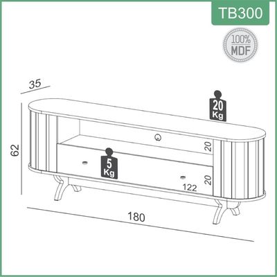 Rack Sala TV Curvo 180 cm Nicho e Gaveta em MDF Freijó com Preto Fosco Dalla Costa TB300JPF