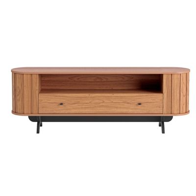 Rack Sala TV Curvo 180 cm Nicho e Gaveta em MDF Freijó com Preto Fosco Dalla Costa TB300JPF