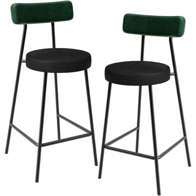 Kit 02 Banquetas Baixa Bar Cozinha Sala De Jantar Milão L02 Facto Verde Musgo Preto - Lyam Decor