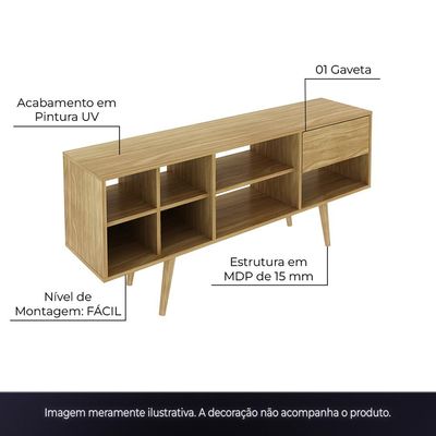 Rack Bancada para TV até 65 Sala de Estar R1462 Natural - Gran Belo