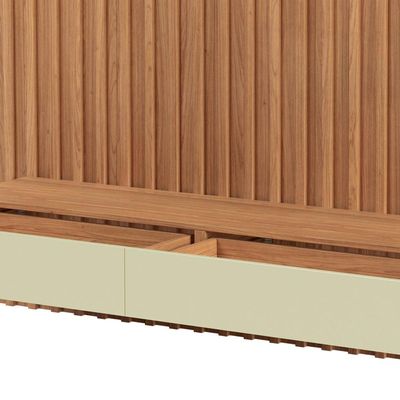 Painel Ripado Para TV 65 Pol com LED 2 Gavetas 183cm Baraka D03 Freijó Off White - Lyam Decor