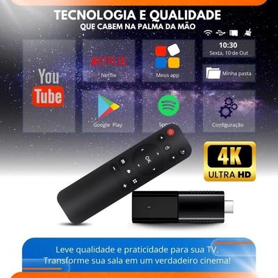Smart TV Stick Lelong Android 4K para Streaming Wi-Fi HDMI com Controle Remoto Preto
