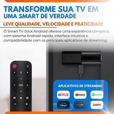 Smart TV Stick Lelong Android 4K para Streaming Wi-Fi HDMI com Controle Remoto Preto