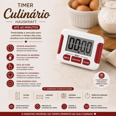 Timer Culinário Hauskraft Digital 90min Com Imã P/ Geladeira Branco