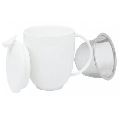Conjunto 12 Canecas Chá com Infusor e Tampa 350ml Porcelana Birds Wolff Branco Xícara Filtro