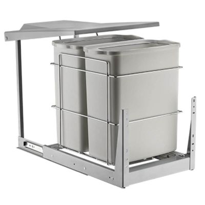 Lixeira Dupla Deslizante Cinza com Tampa Fixa para Cozinha 20 Litros Trilho Slow Schimitt