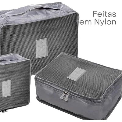 Kit 6 Organizadores de Mala para Viagem Lyor Cinza Nylon Bagagem Arrumar Mochila Roupas