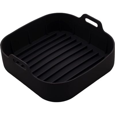 Forma Silicone Quadrada 20cm Preta Air Fryer Lyor com Alças Cesto Vasilha Forro Bandeja