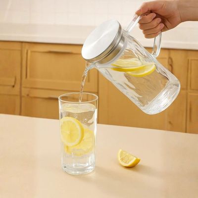 Jarra Vidro Tampa Inox Hermetica 1,5l Agua Suco Jarro Transparente Geladeira